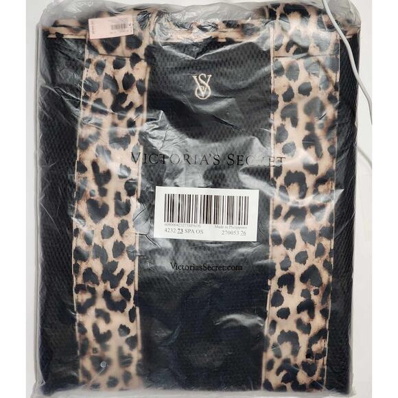 VS Victoria's Secret Leopard Mesh Tote Top Zip Closure Bag Black NEW - Picture 3 of 12